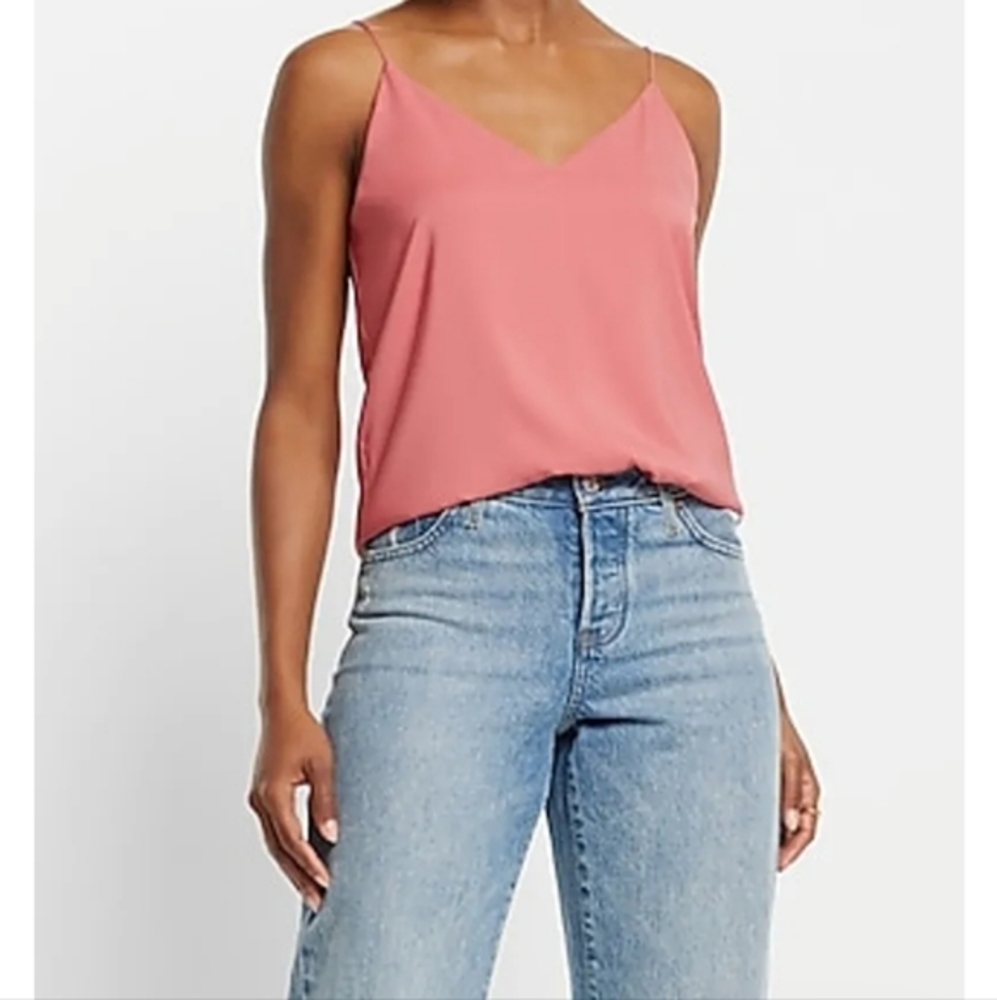 Express Satin Seamed V-Neck Cross-Back Downtown Cami - Size Small Pink